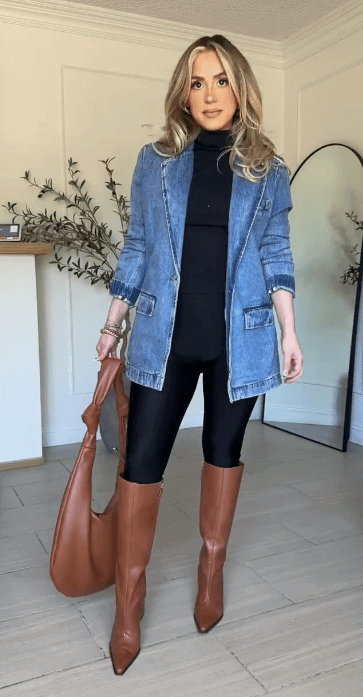 Brown Boots With Black Leggings 
https://outfitonpoint.com/cold-weather-style-fresh-winter-outfit-ideas-with-leggings/