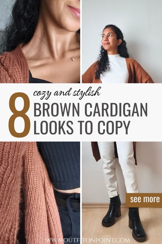 long brown cardigan outfit ideas 
https://outfitonpoint.com/nine-different-ways-to-wear-a-long-brown-cardigan/