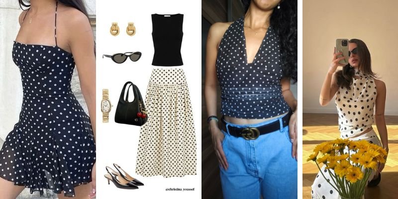 Polkadot Outfits Ideas 
https://outfitonpoint.com/12-adorable-polka-dot-outfit-ideas-to-try-right-now/