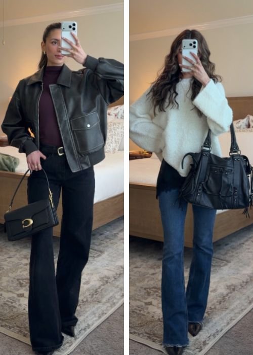 What To Wear With Flared Jeans 
https://outfitonpoint.com/how-to-style-boot-cut-jeans-outfits-that-always-work/