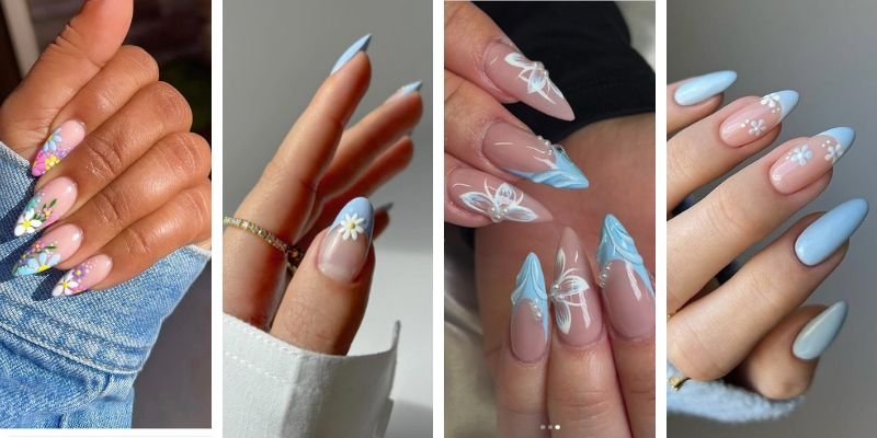 Light Blue Flower Nails 