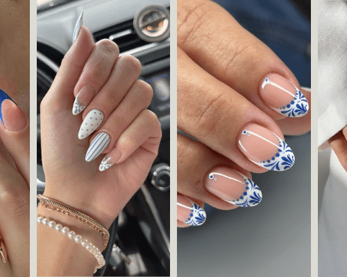 Blue and White Nails