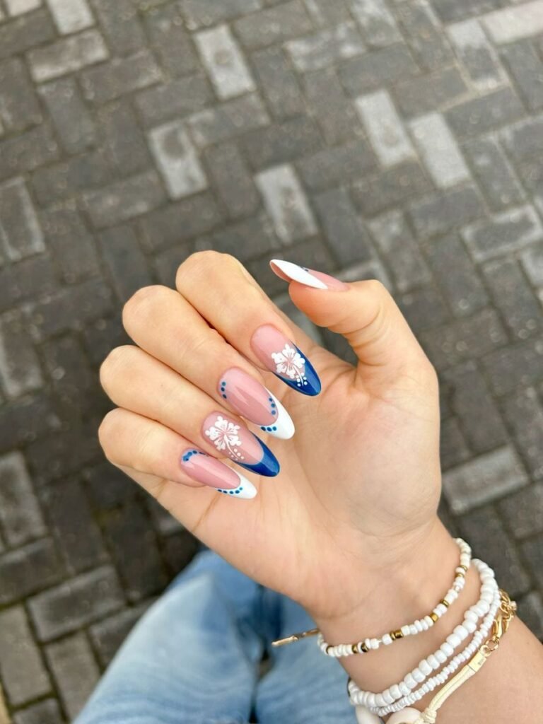 blue and white nails 