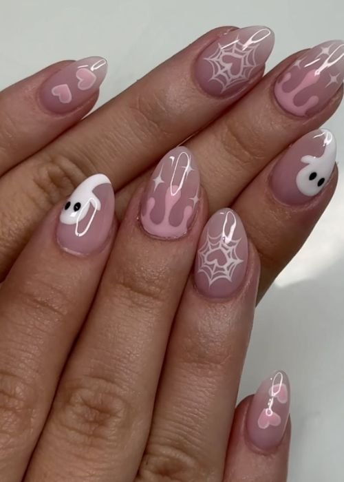 Pink Halloween Nails Short