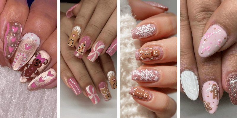 Pink Gingerbread Nails: The Sweetest Holiday Manicure Trend