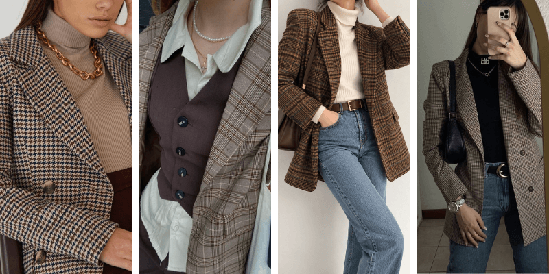  Brown Plaid Blazer Outfit