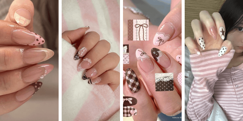 Pink And Brown Nails Ideas for the Perfect Y2K Coquette Nails Look
